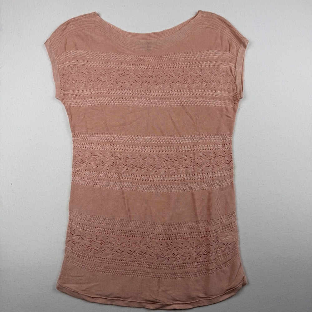 Gap Women Peach Pink Pointelle Knit Short Sleeve Rayon Top Small